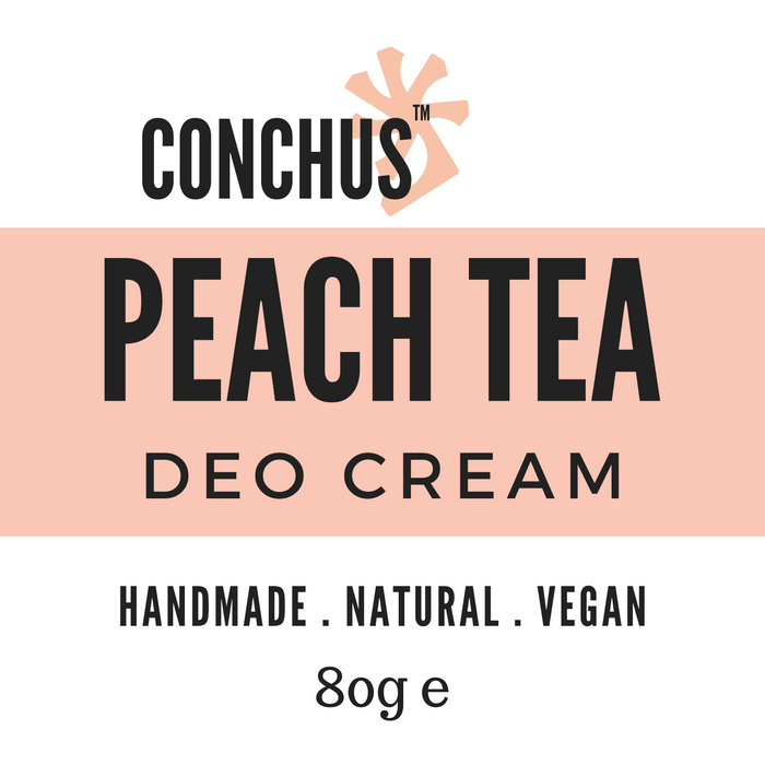 Peach Tea Deo Cream label - handmade natural vegan deodorant cream, 80g