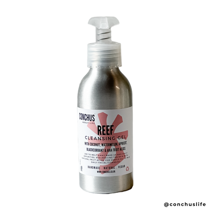 Reef Cleansing Gel natural vegan oil to milk cleanser with coconut, watermelon, apricot and AHA fruit acids, plastic free
