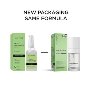 BEAUTYPRO Niacinamide serum new packaging same formula — updated design same plant-based blemish control serum