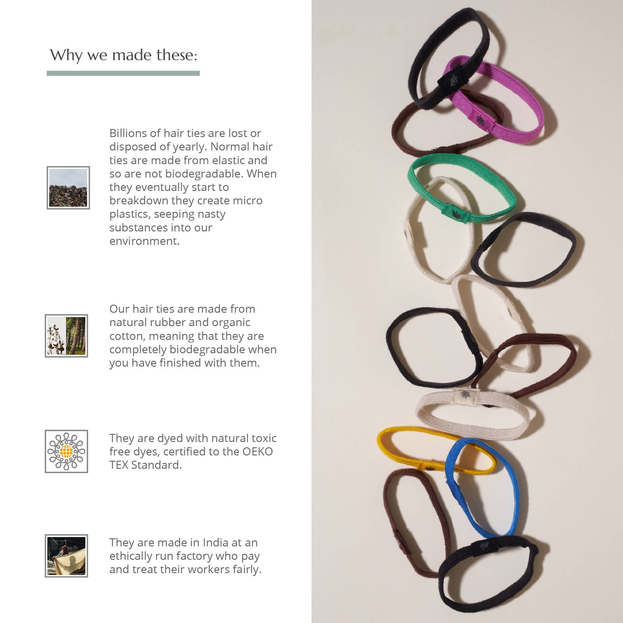 Hair Ties - Plastic Free - 6 Pack (Multi Colour)