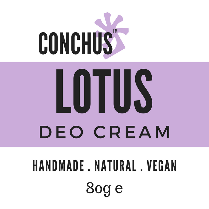 Lotus Deo Cream label - handmade natural vegan deodorant cream, 80g