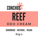 Reef Deo Cream natural vegan deodorant label, handmade and plastic free, 80g