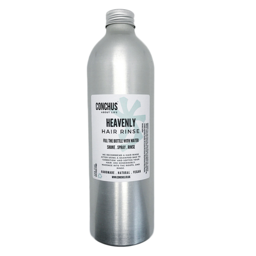 Heavenly natural hair rinse bottle with pump spray, vegan plastic free conditioner alternative